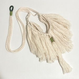 Handmade Shaggy Macrame Plant Holder, Bohemian Glass Planter, Beige